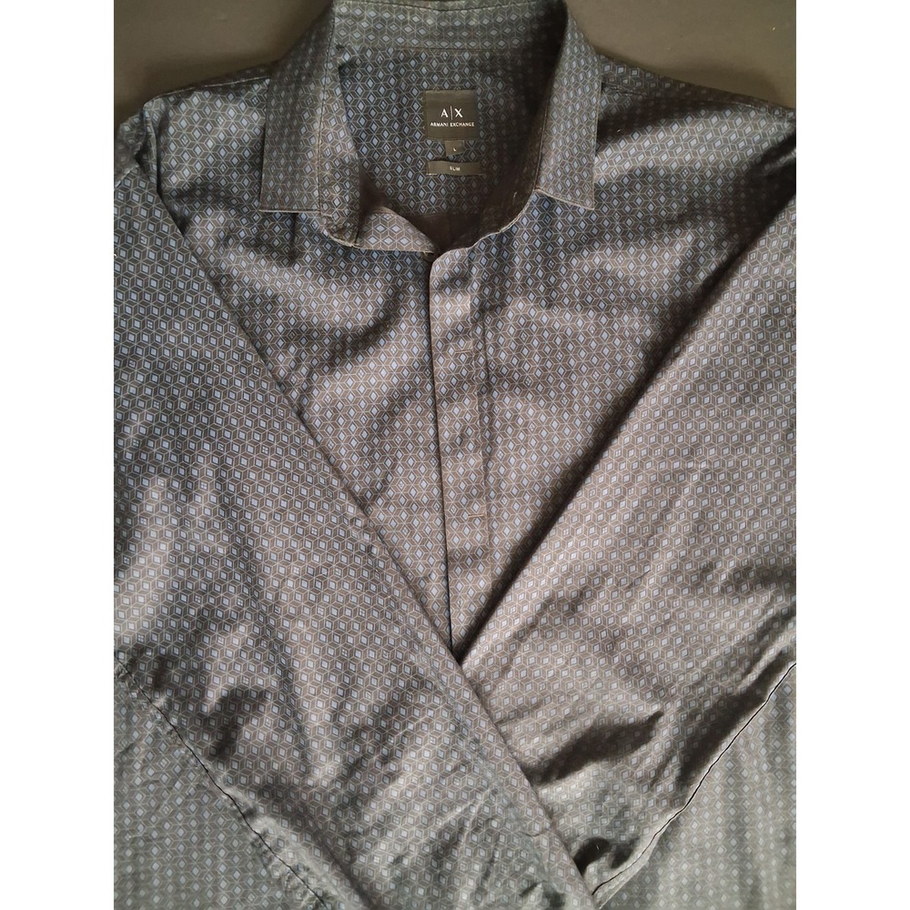 Armani Exchange Geometric Button Up Slim Fit Shirt Mens Large Diamond Formal